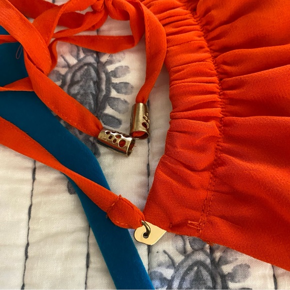 Bebe Bright Orange Party Halter Silky Cocktail Dress - Picture 12 of 14